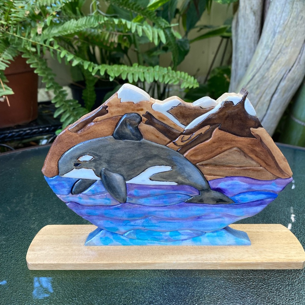 Beautiful Wood Art Of Whale & Scenic Landscape